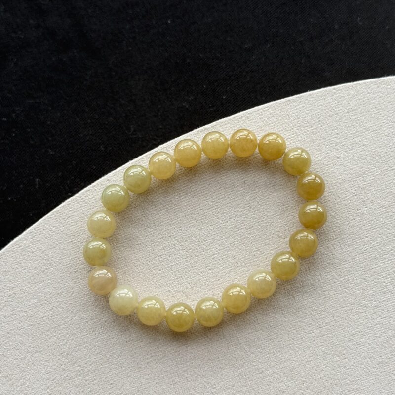 [10mm] Icy Honey Yellow Jadeite Bracelet (Beads), V3-KKD-7670 | Certified Grade A Jade