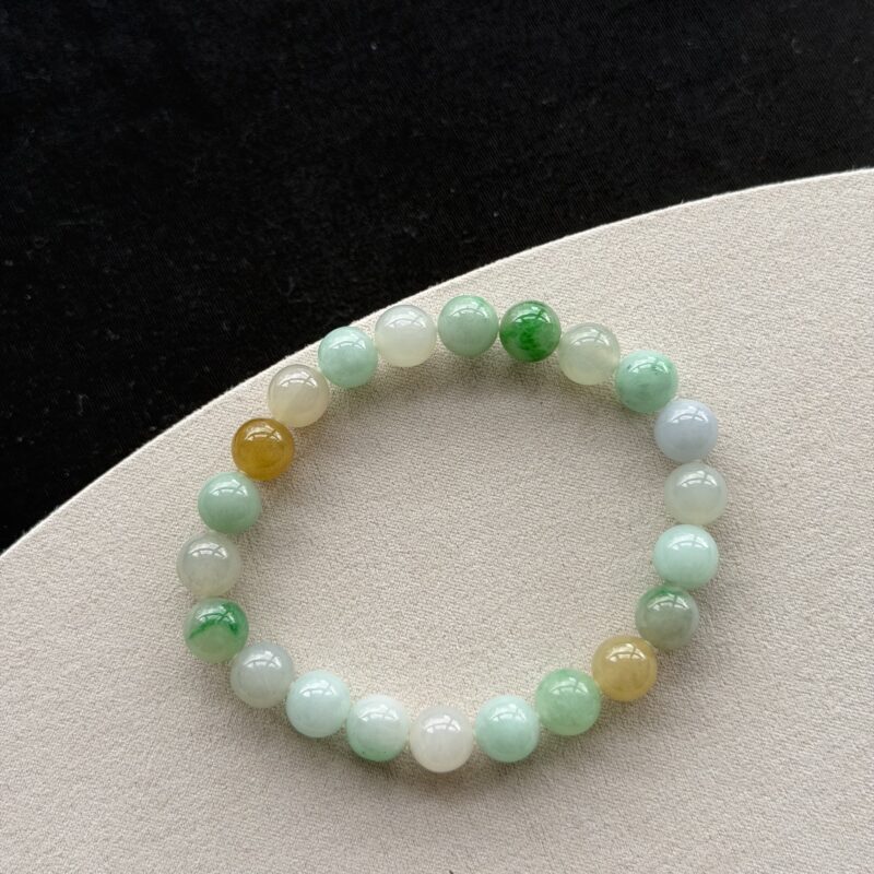 [10mm] Icy Multi-color Jadeite Bracelet (Beads), V3-BOU-5895 | Certified Grade A Jade