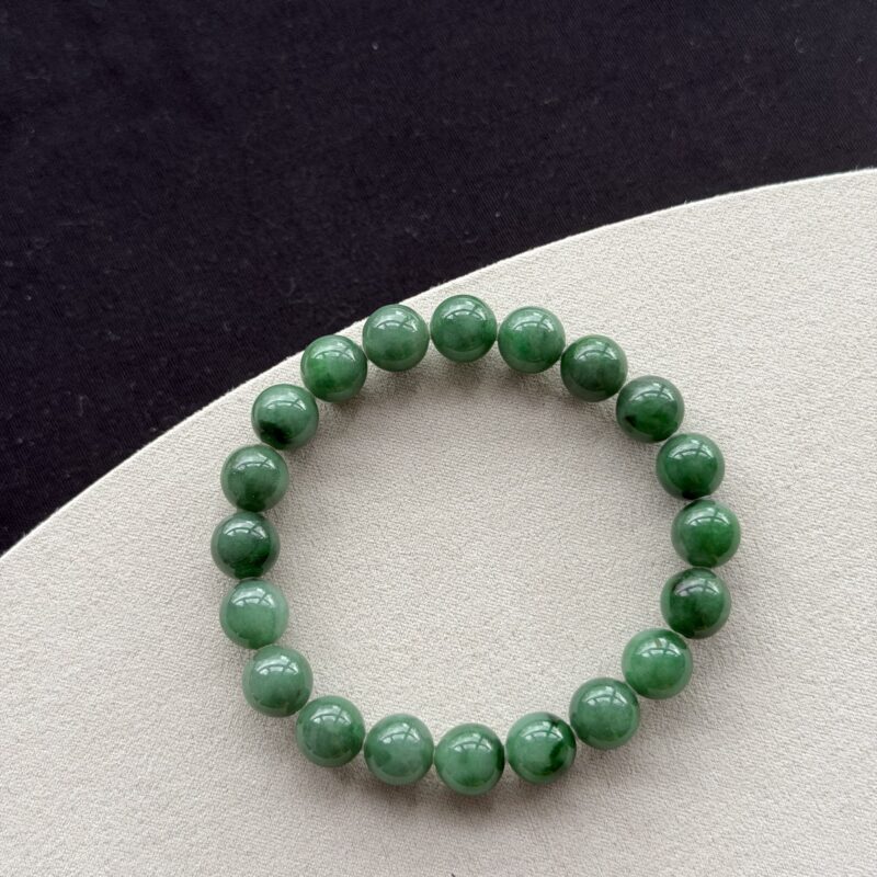 [9.9mm] Icy Vibrant Spicy Green Jadeite Bracelet (Beads), V3-SMR-1994 | Certified Grade A Jade