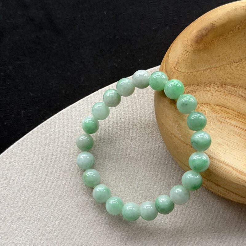 [9.2mm] Natural Light Green Jadeite Bracelet (Beads), V3-MWN-9974 | Certified Grade A Jade