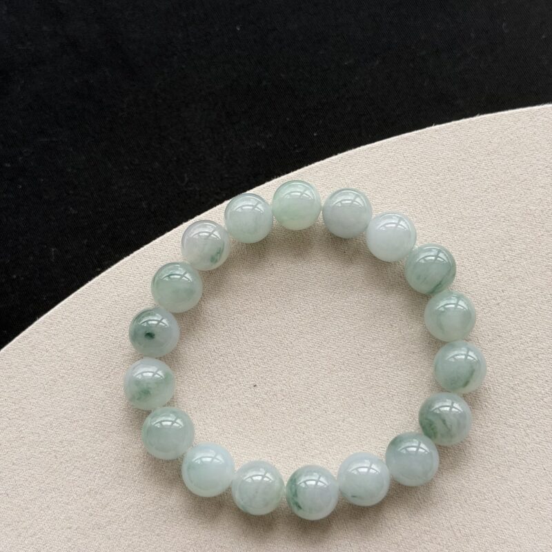 [11.7mm] Icy Pale Light Green Jadeite Bracelet (Beads), V3-UXP-6534 | Certified Grade A Jade