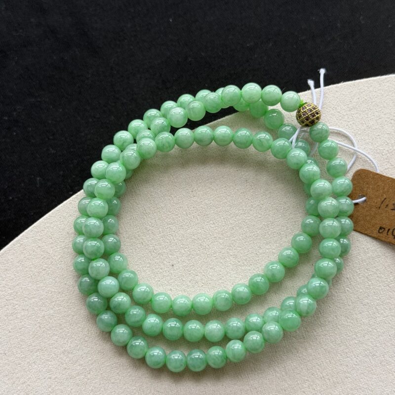 [7mm] Icy Light Green Jadeite Beaded Necklace, V3-KFC-1460 | Certified Grade A Jade