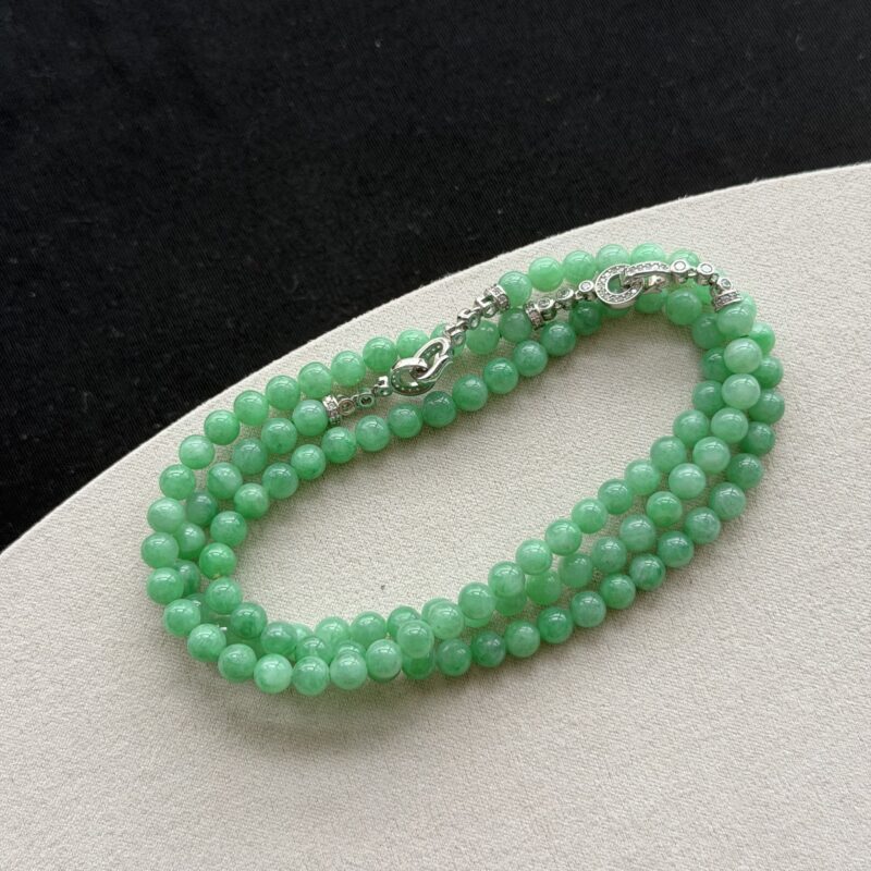 [5mm+] Vibrant Green Jadeite Necklace & Bracelet Convertible Set, V3-BMO-1767 | Certified Grade A Jade