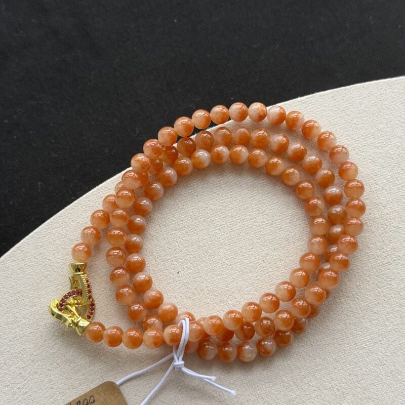 [6.1mm] Glutinous Icy Orange-Red Jadeite Necklace (Beads), V3-PVT-1382 | Certified Grade A Jade