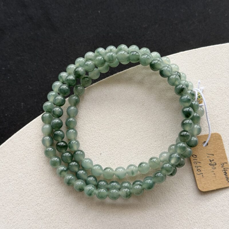 [6.4mm] [Blue Floating Flower] High Icy Jadeite Necklace, V3-TGH-1161 | Certified Grade A Jade