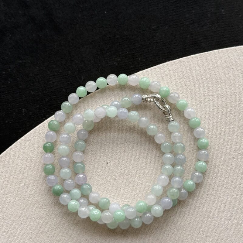 [6mm beads] Icy Multi-Color Mixed Jadeite Necklace (Design), V3-NMI-5399 | Certified Grade A Jade