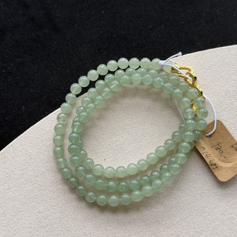 [6mm beads] Translucent Uniform Light Green Jadeite Necklace (Design), V3-NUT-4817 | Certified Grade A Jade