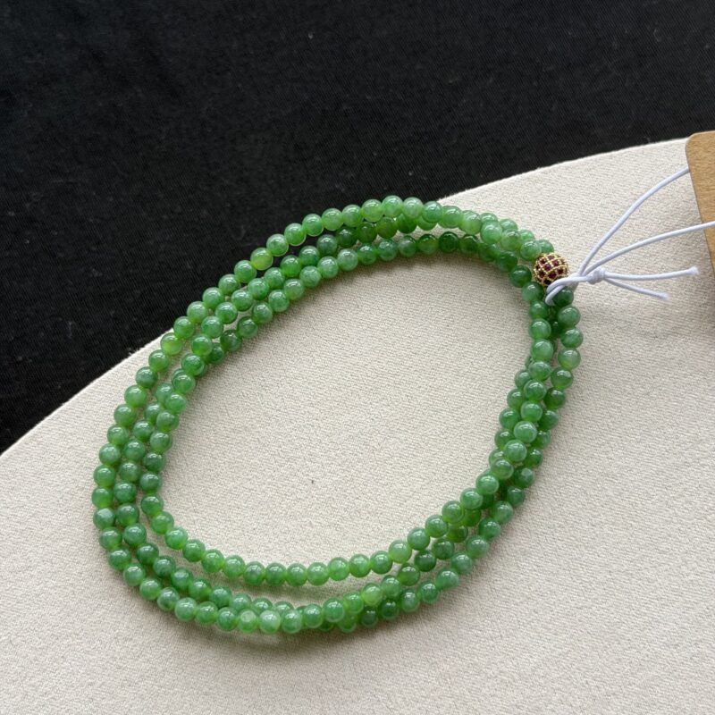 [4mm beads] Icy Vibrant Green Jadeite Necklace (Design), V3-NVI-2156 | Certified Grade A Jade