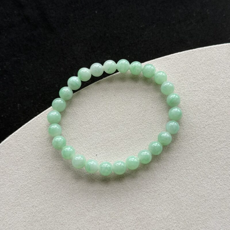 [7mm beads] Translucent Mint Green & White Jadeite Bracelet (Design), V3-BMT-9296 | Certified Grade A Jade