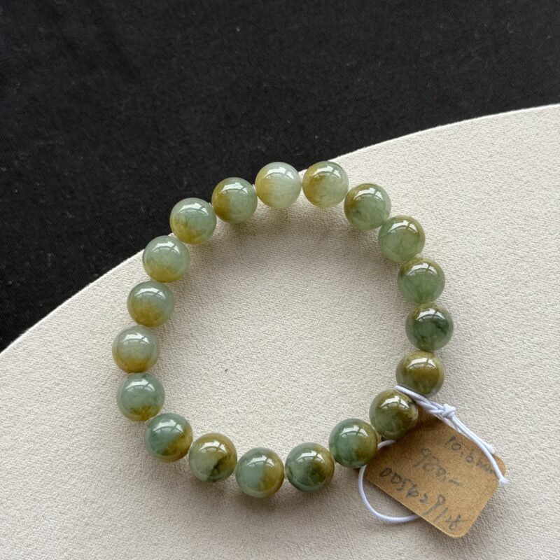 [10mm beads] Translucent Yellowish Green Jadeite Bracelet (Design), V3-BYT-2650 | Certified Grade A Jade