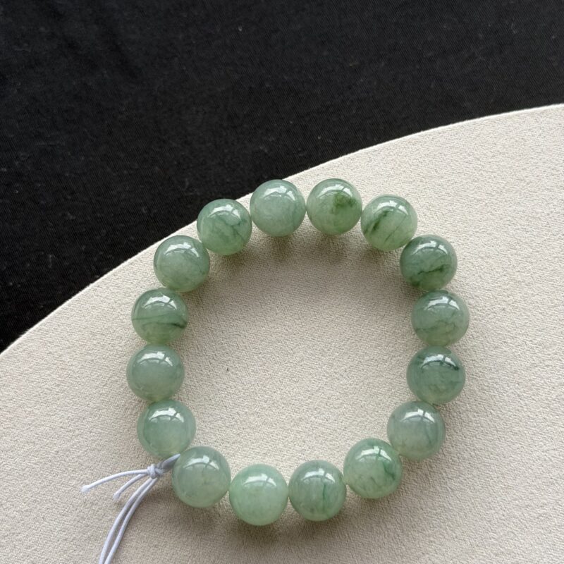 [13mm] Icy Light Green Jadeite Bracelet (Beads), V3-ONS-2227 | Certified Grade A Jade