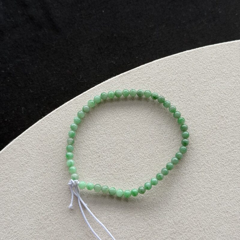 [~4mm beads] Natural Green Jadeite Bracelet (Design), V3-CPE-6227 | Certified Grade A Jade