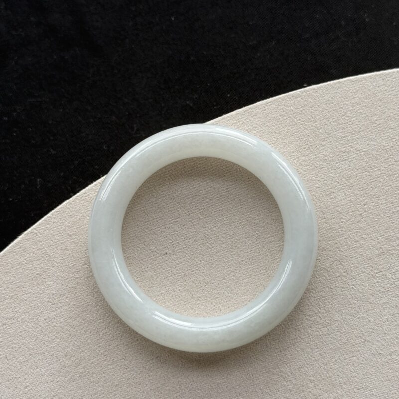 [52-53mm] Translucent D-Shape Solid White (Thick) Jadeite Bangle (Bangle), V3-BST-7892 | Certified Grade A Jade