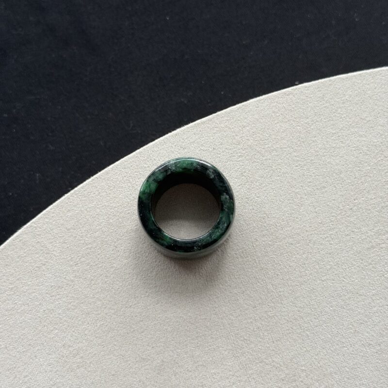 [Size 20+] Semi-Translucent Dark Moss Green (Thumb) Jadeite Ring (Design), V3-RDS-4432 | Certified Grade A Jade