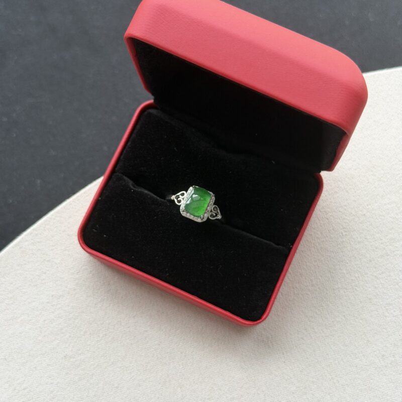 [Adjustable S925] Icy Grade A Vibrant Green Square Jadeite Ring (Design), V3-RVI-9804 | Certified Grade A Jade