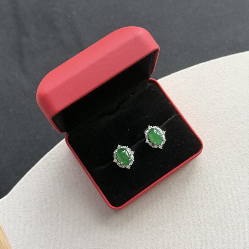 [Studs] Imperial Green Floral Halo Jadeite Earring (S925), V3-EFV-8622 | Certified Grade A Jade