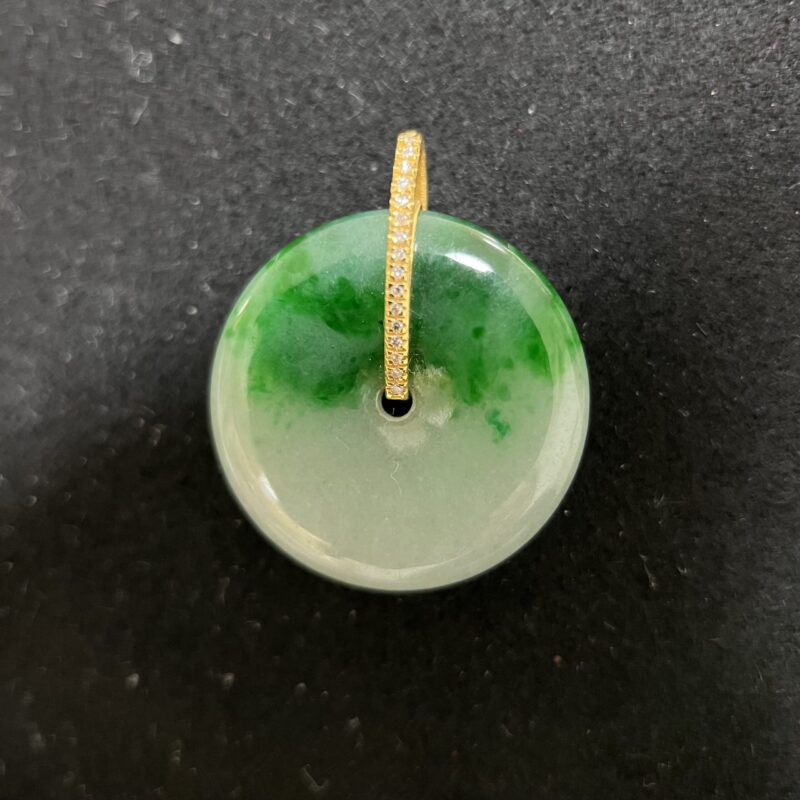 Icy Green Jade Pendant 18K Gold, Button (Ping An Kou), Bundle (various design setting)