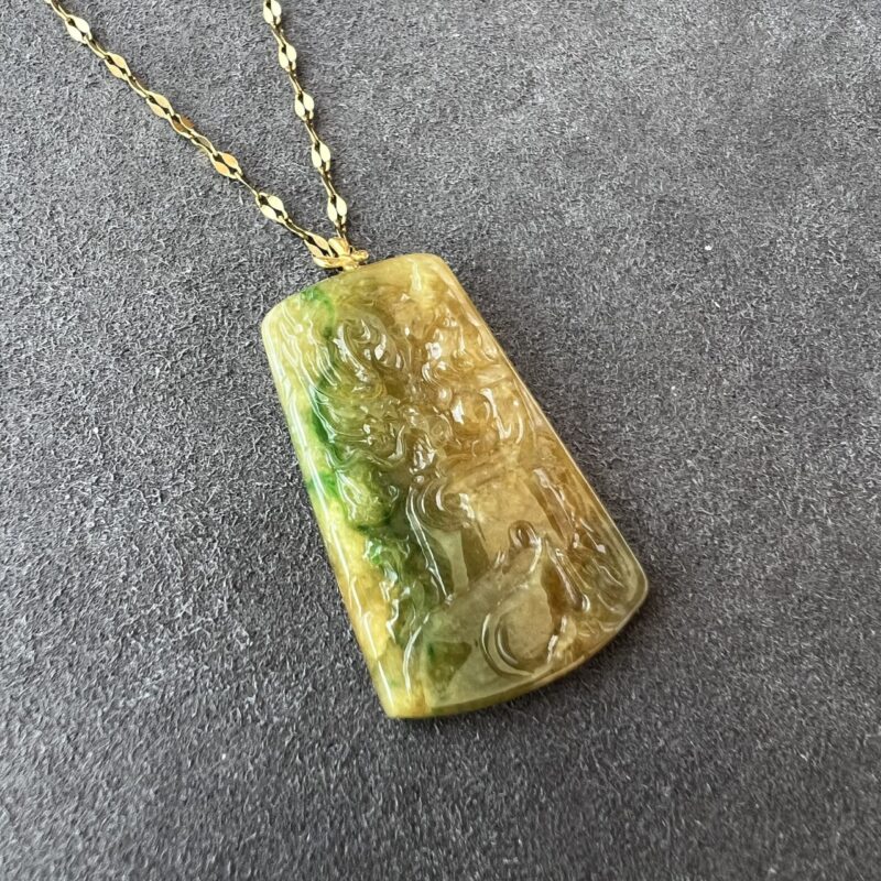 Icy Green Jade Pendant 18K Gold, Plate (Wu Shi Pai), Bundle (Green)