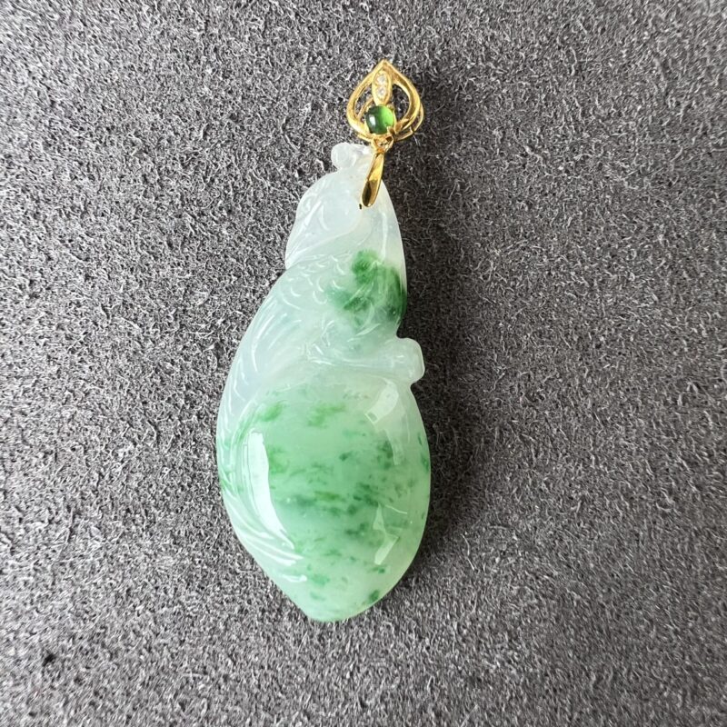 Icy Green Jade Pendant 18K Gold, Hand-carving Stone, Bundle (Various Design)