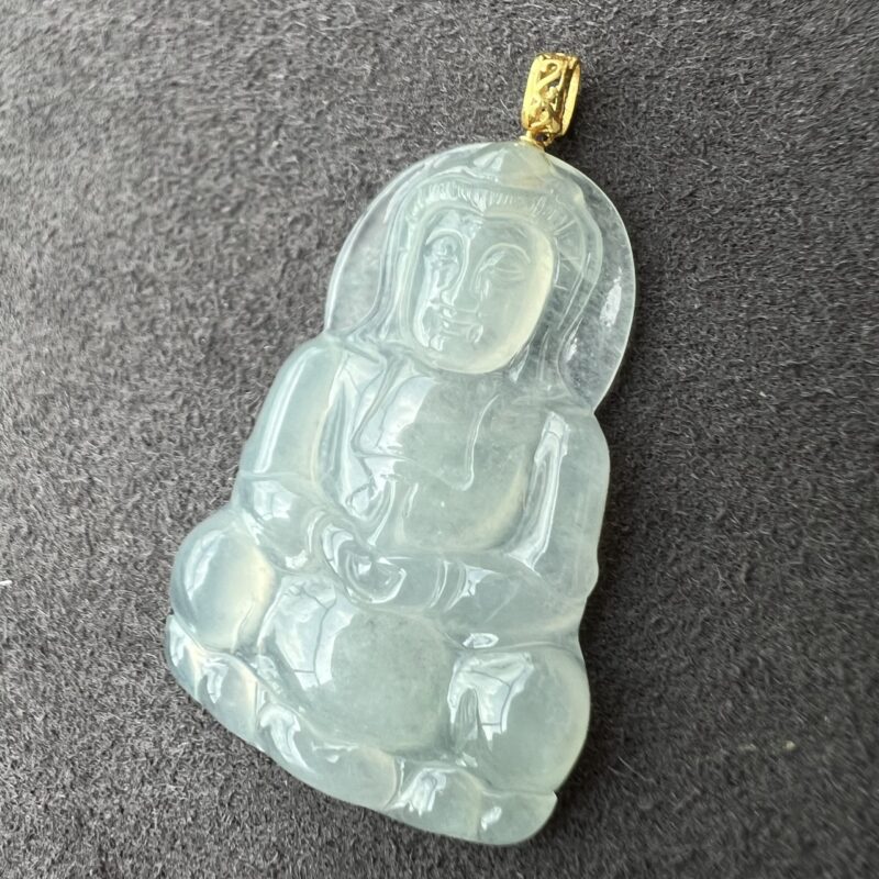 Icy Jade Pendant 18K Gold, Guan Yin, Bundle (White/Piao Hua)